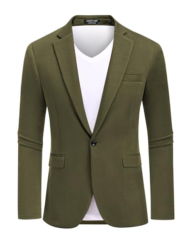 COOFANDY Herren-Blazer-Jacke, Ein-Knopf-Jacke, lässiger Anzugjacken, leicht, gestrickt, Sportmantel, Grün (Army Green), M von COOFANDY