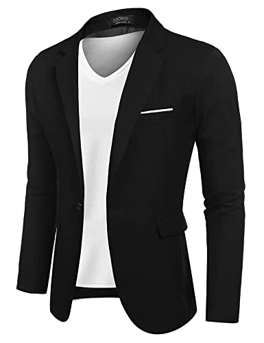 COOFANDY Sakko Herren Sportlich Blazer EIN Knopf Anzugjacke Freiziet Sportsakko Leicht Klassich Jackett Schwarz 3XL von COOFANDY