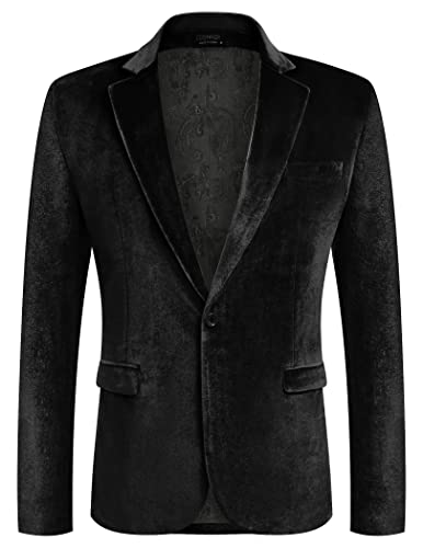 COOFANDY Herren-Blazer aus Samt, gekerbtes Revers, Velours, Anzugjacke, Ein-Knopf-Smokingjacken für Hochzeit, Abschlussball, Party, Abendessen, Schwarz, 3XL von COOFANDY