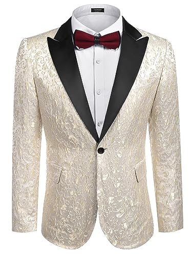 COOFANDY Herren-Blazer mit Blumenmuster, Abendessen, Party, Abschlussball, Hochzeit, stilvoller Smoking, 1 – Beige / Weiß., XX-Large von COOFANDY