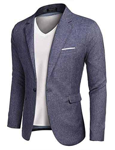 COOFANDY Herren Anzug Slim Fit Sakko Modern Sportlich Blazer Männer Anzugjacke Herbst Freizeit 1 Knopf Blau S von COOFANDY