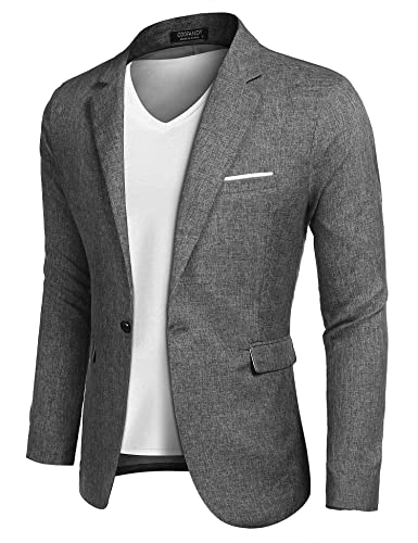 COOFANDY Herren Anzug Slim Fit Sakko Modern Sportlich Blazer Leicht Anzugjacke Männer Jacke Solid 1 Knopf Grau M von COOFANDY