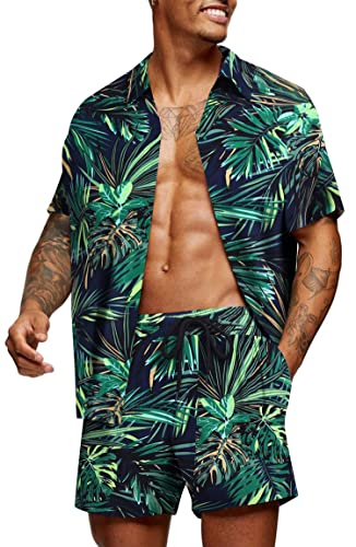 COOFANDY Herren Hawaii Hemd Set Regular Fit Kurzarm Hemden Freizeithemd Casual Musterhemd PAT10 XXL von COOFANDY