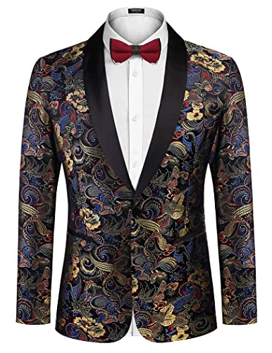 COOFANDY Herren Blumen Kleid Anzug Luxus bestickt Hochzeit Blazer Abendessen Smoking Jacke für Party, Butterfly-schwarz, XX-Large von COOFANDY