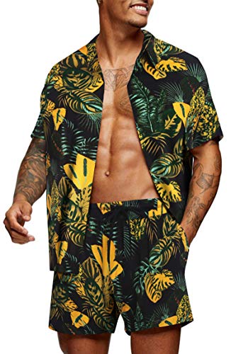 COOFANDY Herren Blumenhemd Hawaii-Sets Casual Button Down Kurzarm Shirt, Schwarz, Large COOFANDY Herren Blumenhemd Hawaii-Sets Casual Button Down Kurzarm Shirt, Schwarz, Large von COOFANDY