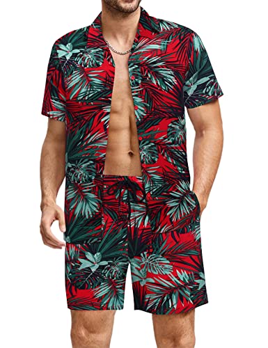 COOFANDY Hawaii Herren Hemd und Hose Kurzarm Sommerhemd Herrenhemd Regular Fit Freizeithemd PAT5 XL von COOFANDY