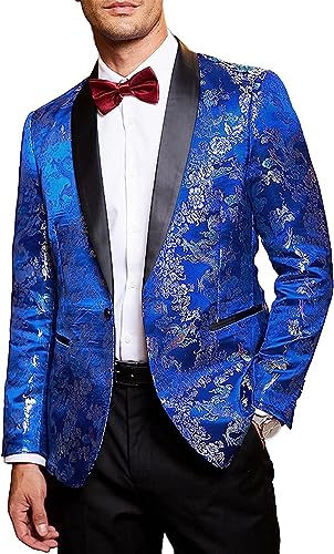 COOFANDY Herren Blumenpartei-Kleid, Anzug Luxus Gestickte Hochzeit Blazer Dinner Smoking Jacket Mittel Blau von COOFANDY