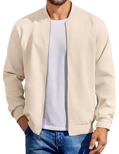 COOFANDY Herren-Bomberjacke aus Baumwolle, leichte Fliegerjacken, lässige Softshell-Jacke, Beige, L COOFANDY Herren-Bomberjacke aus Baumwolle, leichte Fliegerjacken, lässige Softshell-Jacke, Beige, L von COOFANDY