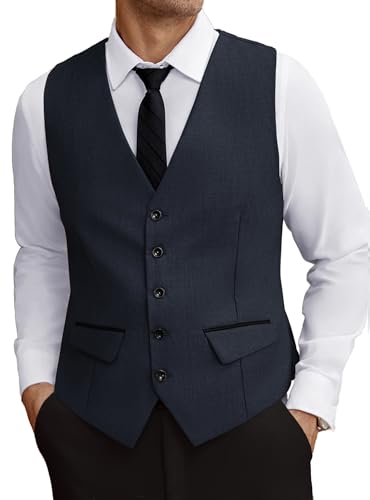 COOFANDY Herren Business Anzugweste Slim Fit Kleid Weste Hochzeit Weste, Marineblau, Small von COOFANDY