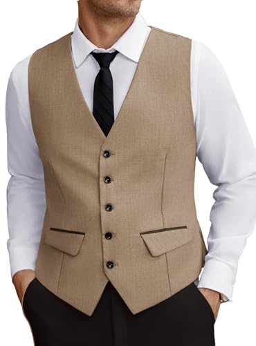 COOFANDY Herren Business Anzugweste Slim Fit Kleid Weste Hochzeit Weste - Braun - L von COOFANDY