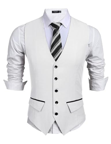 COOFANDY Herren Business Anzugweste Slim Fit Kleid Weste Hochzeit Weste - Weiß - Medium von COOFANDY