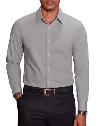 COOFANDY Herren Business Hemd Langarm Stretch Bügelleichtes Businesshemden Unifarben Regular Fit Freizeithemden Männer Anzug Hemden Hellgrau 3XL von COOFANDY