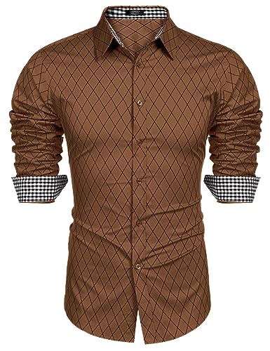 COOFANDY Herren Business Kleid Hemd Langarm Slim Fit Casual Button Down Hemd, Braun, XX-Large von COOFANDY