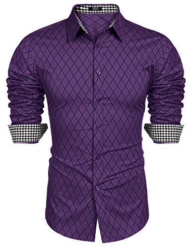 COOFANDY Herren Business Kleid Hemd Langarm Slim Fit Casual Button Down Hemd, Violett, L von COOFANDY