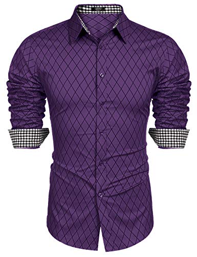 COOFANDY Herren Business Kleid Hemd Langarm Slim Fit Casual Button Down Hemd - Violett - XX-Large von COOFANDY