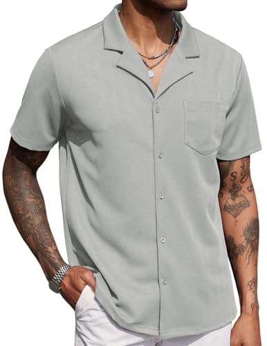 COOFANDY Herren Button Down Hemd Kurzarm Shirt Loose Fit Cuban Beach Tops Gestricktes Hemd Herren Kurzarmhemd Strand Outfit Sommerhemd für Männer Hellgrau M COOFANDY Herren Button Down Hemd Kurzarm Shirt Loose Fit Cuban Beach Tops Gestricktes Hemd Herren Kurzarmhemd Strand Outfit Sommerhemd für Männer Hellgrau M von COOFANDY
