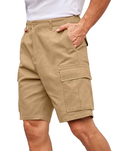 COOFANDY Herren-Cargo-Shorts, entspannte Passform, lässige Baumwolle, Arbeitsshorts, Outdoor-Wanderhose mit mehreren Taschen, Dunkles Khaki, 48 von COOFANDY