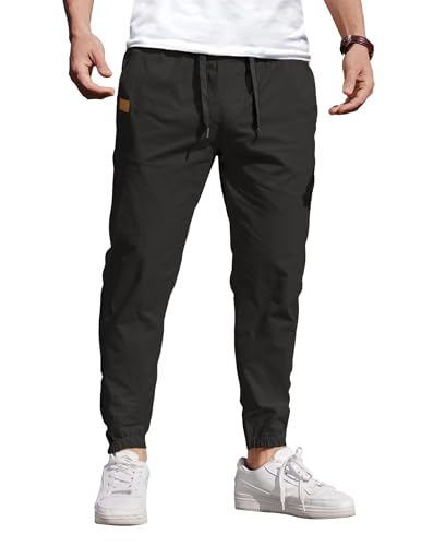 COOFANDY Herren Cargohose Lang Casual Cargo Hosen Elastische Taille Herren Jogginghose Sweatpants Sporthose mit Taschen Schlupfhose Freizeithose mit Kordelzug Schwarz XXL von COOFANDY