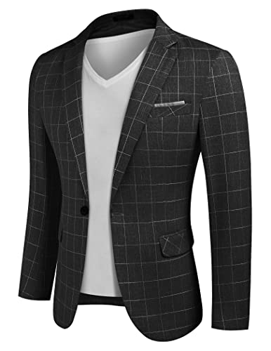 COOFANDY Herren Casual Anzug Blazer Jacken Leichte Sport Mäntel Ein Knopf, Karierter Blazer - Schwarz, L von COOFANDY