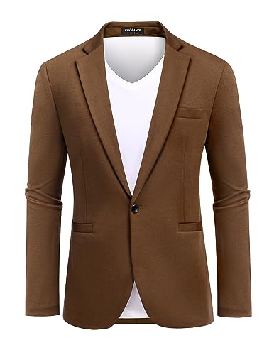 COOFANDY Herren Casual Blazer Knit Anzug Jacke Ein-Knopf Leichter Sportmantel, A-braun, XL von COOFANDY