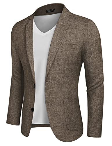 COOFANDY Herren-Blazer, Sportmantel, schmale Passform, zwei Knöpfe, leichte Business-Sportjacke, Braun, L von COOFANDY