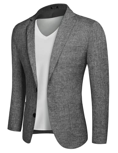 COOFANDY Herren-Blazer, Sportmantel, schmale Passform, zwei Knöpfe, leichte Business-Sportjacke, Grau, L von COOFANDY