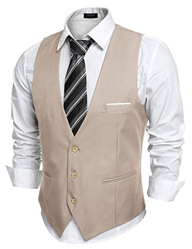 COOFANDY Herren Casual Business Anzug Weste Slim Fit Formale Kleid Weste Weste, Beige, XX-Large von COOFANDY