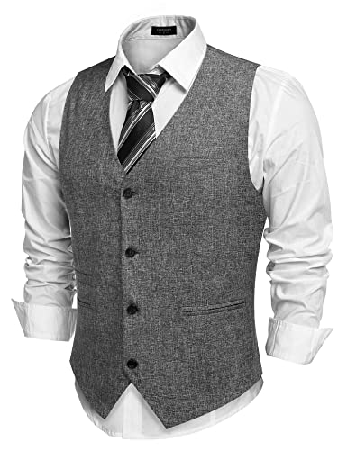 COOFANDY Herren Casual Business Weste Leichte Weste Slim Fit Anzug Weste - Grau - L von COOFANDY