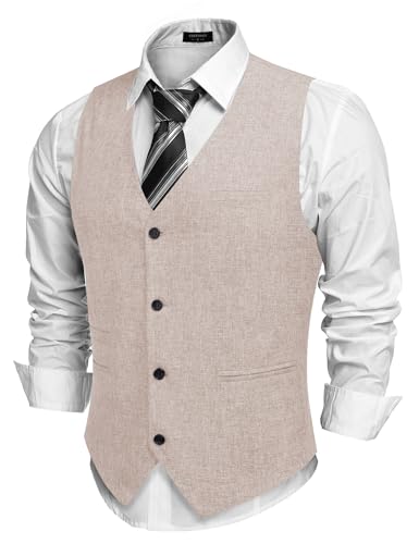 COOFANDY Herren Casual Business Westen Leichte Weste Slim Fit Anzugweste, Champagner, X-Large von COOFANDY