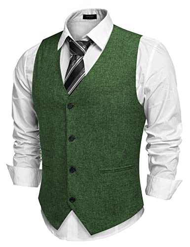 COOFANDY Herren Casual Business Westen Leichte Weste Slim Fit Anzugweste, Grün, Medium von COOFANDY