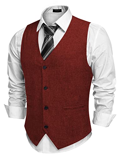 COOFANDY Herren Casual Business Westen Leichte Weste Slim Fit Anzugweste, Weinrot, X-Large von COOFANDY