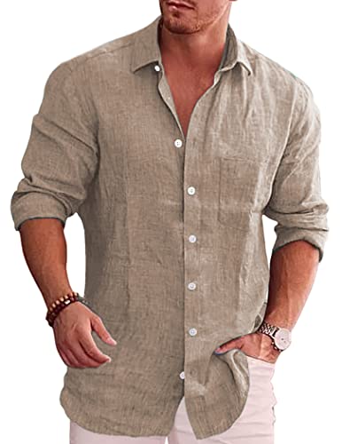 COOFANDY Herren Casual Button Down Hemd Langarm Leinen Chambray Hemd, CAMEL, Mittel COOFANDY Herren Casual Button Down Hemd Langarm Leinen Chambray Hemd, CAMEL, Mittel von COOFANDY
