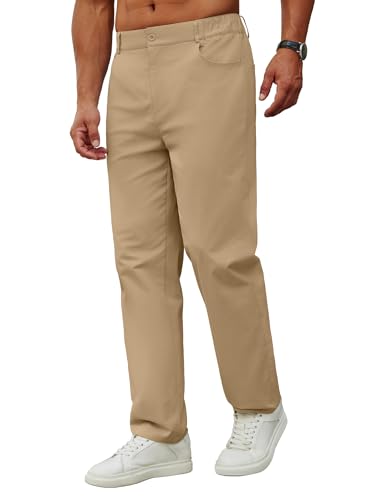 COOFANDY Herren Casual Chinohose Lang Baumwollhose Stoffhose Arbeitshosen Männer Stretch Anzughose Chino Hose Gummibund Golfhose Herrenhose Stoff Hose Kamel L von COOFANDY