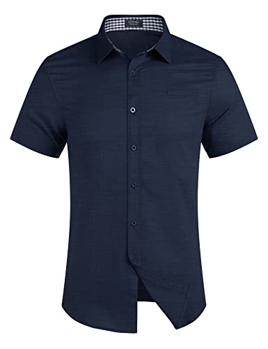 COOFANDY Herren Casual Hemden für Herren Strand Holaday Shirts Kurzarmhemd Marineblau XL von COOFANDY