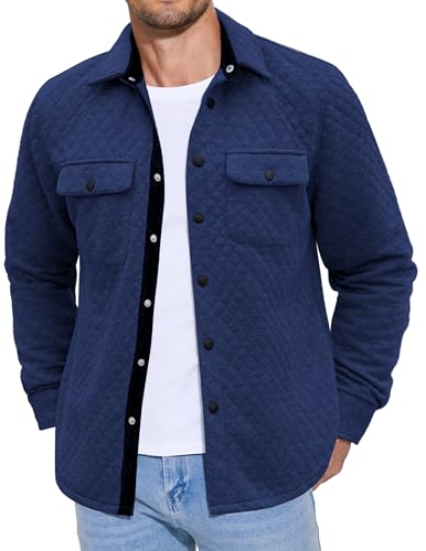 COOFANDY Herren Casual Hemdjacke Leichte Shacket Jacke Gesteppte Button-Down-Jacken, Marineblau, XXL von COOFANDY