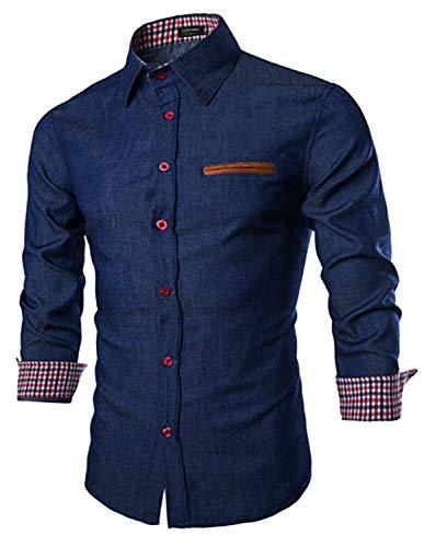 COOFANDY Herren Casual Kleid Hemd Button Down Hemden Langarm Denim Arbeitshemd - Blau - Mittel von COOFANDY