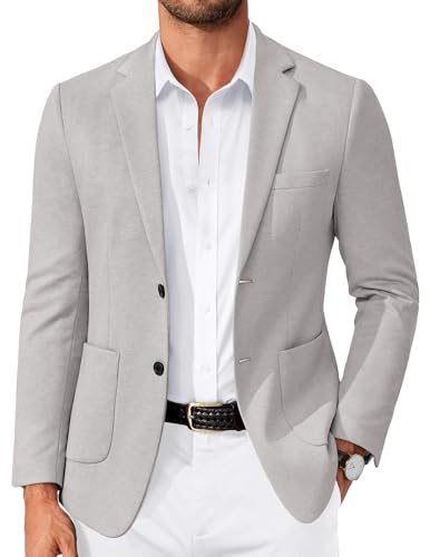 COOFANDY Herren Casual Knit Blazer Slim Fit Sport Mantel Stretch Zwei Knöpfe Anzugjacke, Hellgrau, XX-Large von COOFANDY