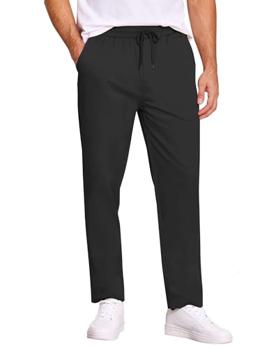 COOFANDY Herren Casual Kordelzug Hosen Regular Fit Elastische Taille Baumwolle Basic Straight Leg Cargo Pants, Schwarz, XXL von COOFANDY