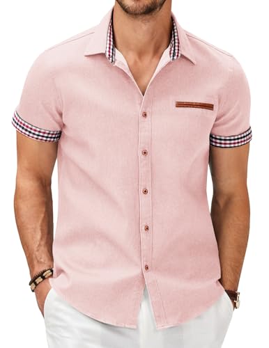 COOFANDY Herren Casual Kurzarm Button-Down-Hemd Denim Arbeitshemden Rose XXL von COOFANDY
