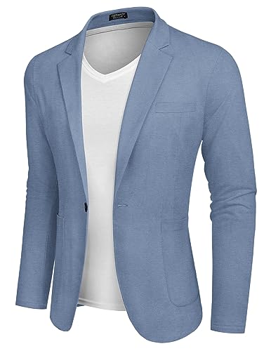 COOFANDY Lässiger Herren-Blazer aus Leinen, leicht, normale Passform, Sportmantel, Ein-Knopf-Anzugjacke, Denim Blau, XL von COOFANDY