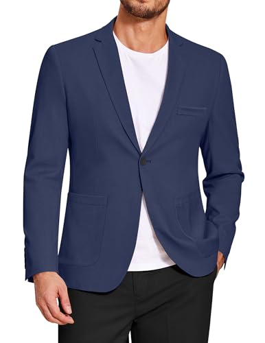 COOFANDY Lässiger Herren-Blazer aus Leinen, leicht, normale Passform, Sportmantel, Ein-Knopf-Anzugjacke, Marineblau, L von COOFANDY