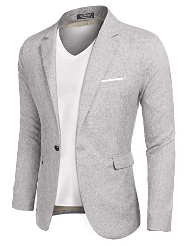 COOFANDY Herren Blazer Sakko Regular Fit Sportlisches Sakkos Retro Winter Anzugjacken mit Brust Taschen Casual Lässig Hellgrau L von COOFANDY