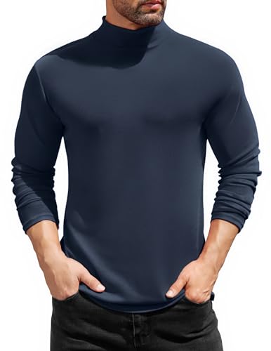 COOFANDY Herren Casual Slim Fit Unterwäsche Tops Basic Thermo-T-Shirt Leicht Weich Rollkragen Unterhemd Tops, Dunkelblau, XX-Large von COOFANDY