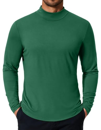 COOFANDY Herren Rollkragen-T-Shirt, langärmelig, einfarbig, leger, schmale Passform, Pullover, Grün , Mittel von COOFANDY