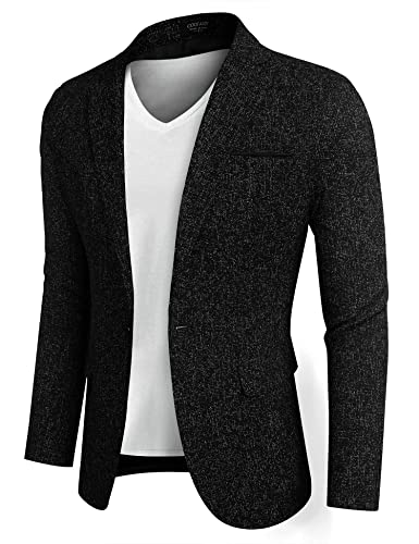 COOFANDY Herren Casual Sport Mäntel Kleid Blazer Stilvolle Leichte Anzugjacken, 2 - Schwarz, L von COOFANDY