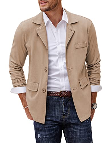 COOFANDY Herren Casual Sport Mantel Baumwolle Leinen Blazer Jacke Leichte Anzugjacken, Dark Khaki, L von COOFANDY