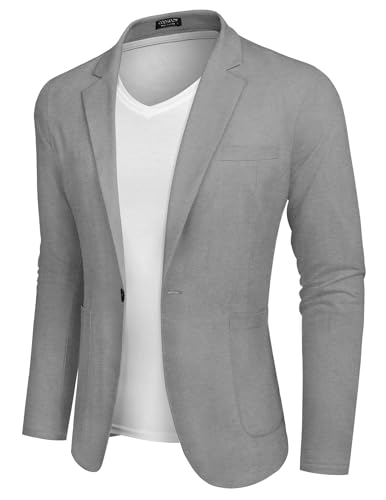 COOFANDY Herren Casual Sport Mantel Regular Fit Leichte Leinen Blazer Jacke Stilvolle Ein-Knopf-Anzugjacken, Hellgrau, XL von COOFANDY