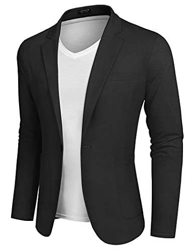 COOFANDY Lässiger Herren-Blazer aus Leinen, leicht, normale Passform, Sportmantel, Ein-Knopf-Anzugjacke, Schwarz, S von COOFANDY