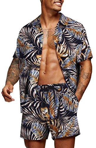 COOFANDY Herren Causal Hawaiihemd Regulär Fit Button Down Kurzarmhemd Badeshorts,PAT6,XL von COOFANDY