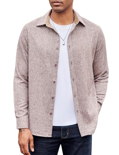 COOFANDY Herren Cord Hemd Langarm Baumwolle Warm Casual Freizeithemden Button Down Hemdjacke Brown L von COOFANDY